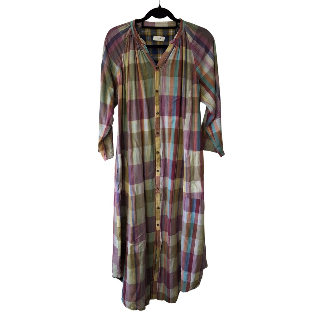 Megan Park Medium Reversible Midi Dress Plaid Cotton Lagenlook Eclectic Grandpa‎